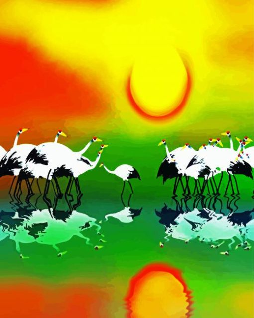 Abstract Cranes Birds Reflection Paint By Numbers