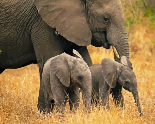 Aesthetic Elephant And Two Babies Paint By Number
