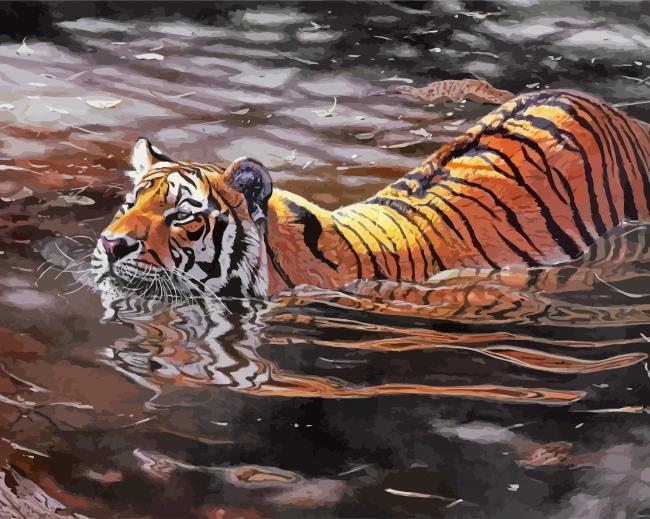 Aesthetic Realistic Tiger Animal In Water Paint By Number