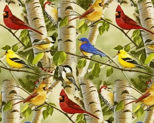 Aesthetic Birds On Birch Trees Paint By Number