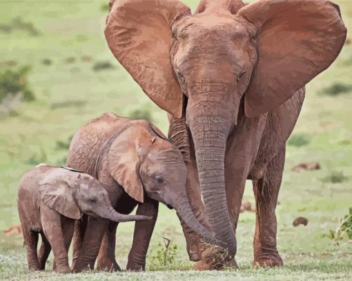 African Elephant And Two Babies Paint By Number