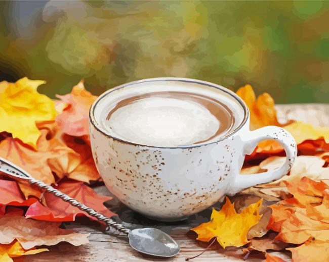 Autumn Leaves And Coffee Cup Paint By Number