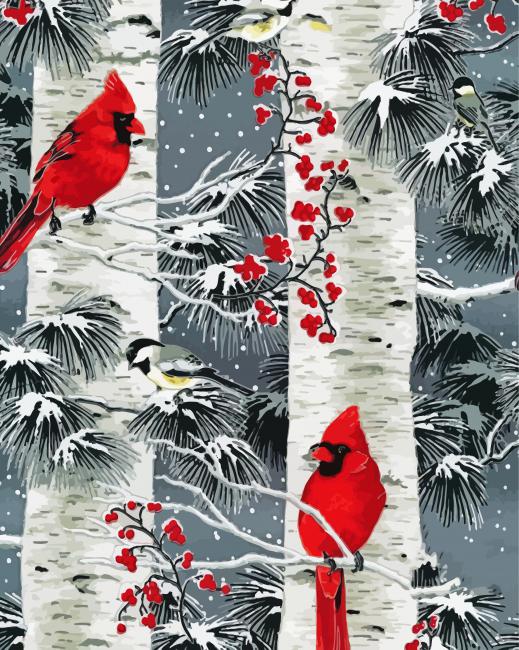 Aesthetic Birch Trees And Birds Paint By Number