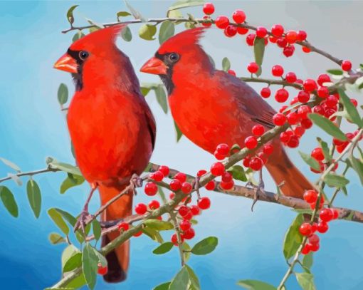 Birds And Red Berries Paint By Number