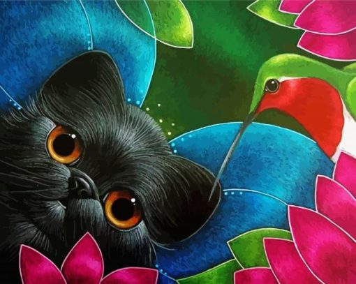 Black Cat And Hummingbird Paint By Number