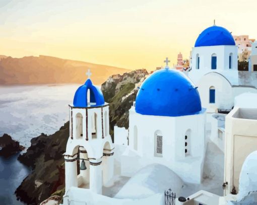 Blue Domed Church Santorini Paint By Number