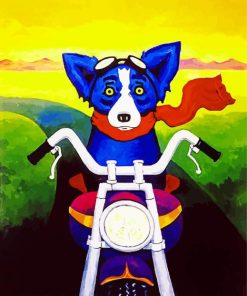 Blue Dog On Motorcycle Paint By Number