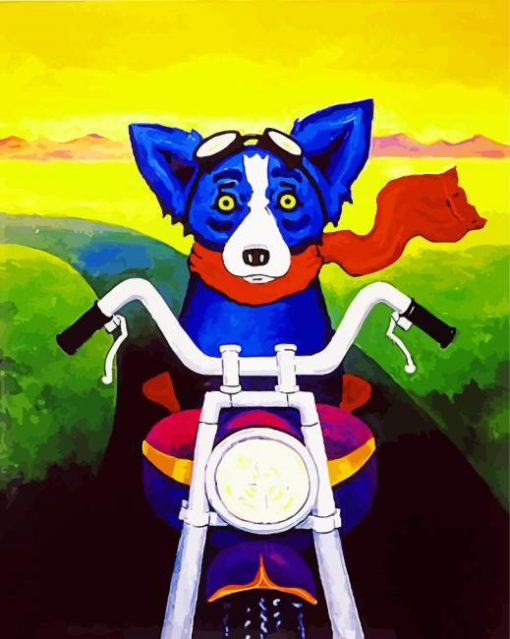 Blue Dog On Motorcycle Paint By Number