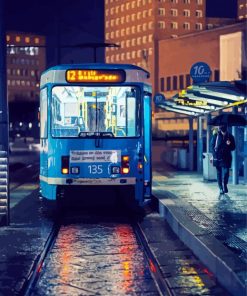 Rainy Night Blue Trolley Paint By Number
