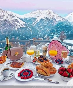 Breakfast By The Snowy Swiss Mountains Paint By Number