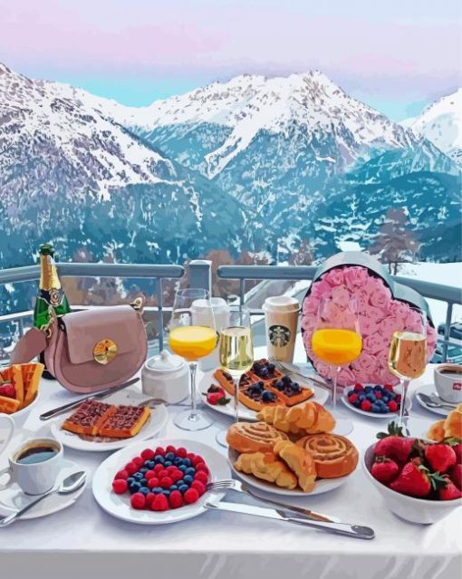 Breakfast By The Snowy Swiss Mountains Paint By Number