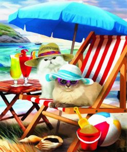 Cats With Hats On Beach Art Paint By Number