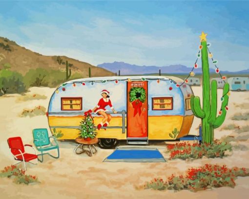 Christmas Travel Trailer In Desert Paint By Number