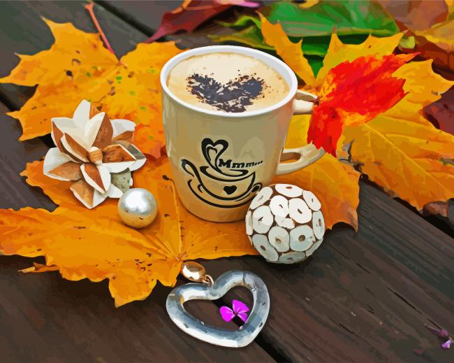 Coffee And Autumn Leaves Paint By Number