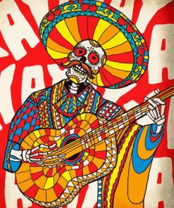 Colorful Mariachi Skull Paint By Number