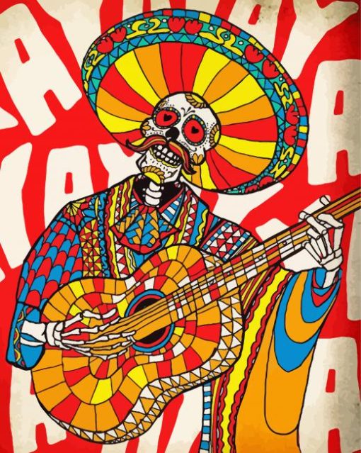Colorful Mariachi Skull Paint By Number
