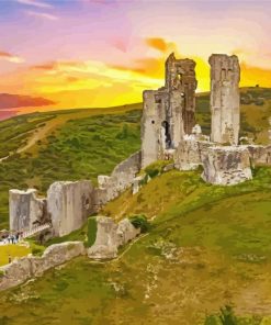 Corfe Castle At Sunset Paint By Number