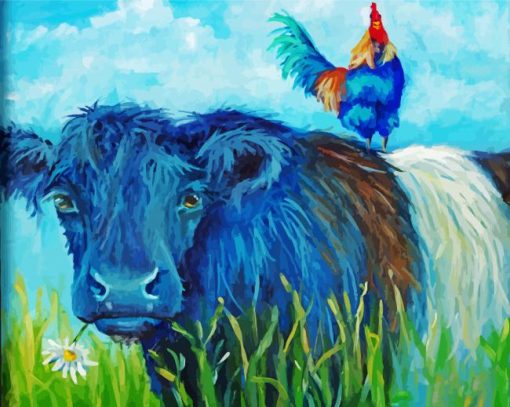 Cow And Rooster Animals Art Paint By Number
