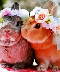 Cute Rabbit With Flower Wreath Paint By Number
