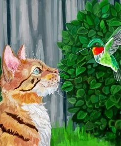 Cute Cat And Hummingbird Paint By Number