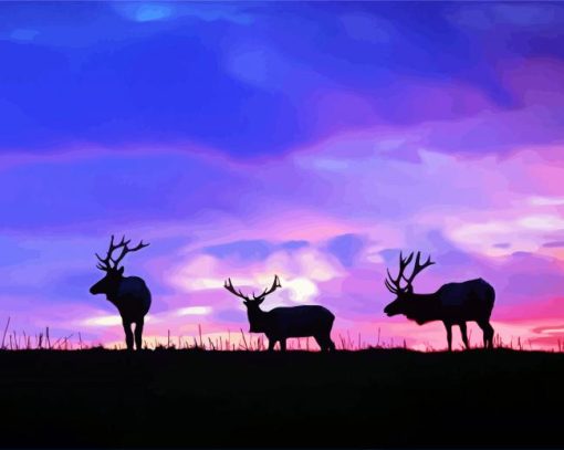 Deers Animals At Sunset Paint By Number