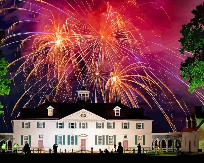 George Washington's Mount Vernon And Fireworks Paint By Number