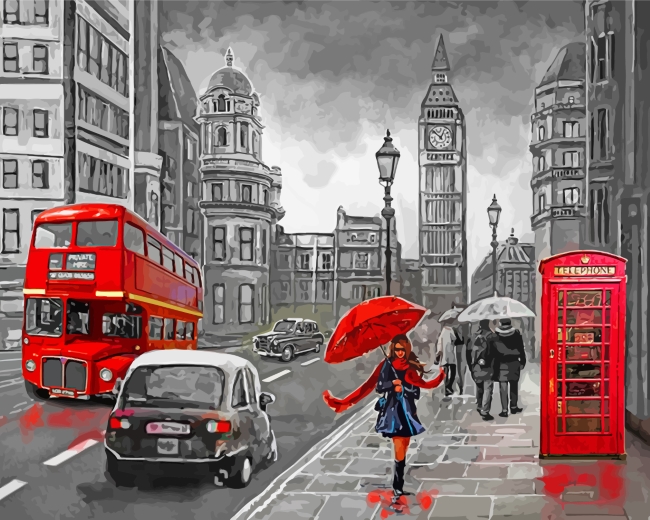 London Black And Red Art Paint By Number
