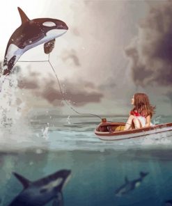 Girl On Boat And Whales Paint By Number