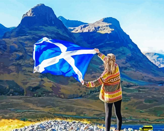 Girl With Scotland Flag Paint By Number