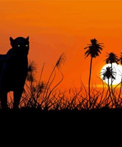 Jaguar Animal Silhouette At Sunset Paint By Number