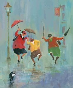 Old Happy Ladies With Umbrellas Art Paint By Number