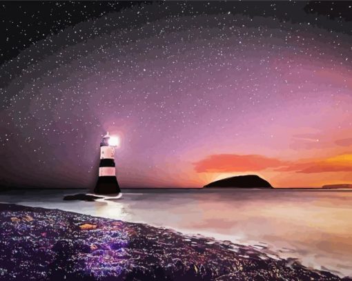 Penmon Lighthouse At Night Paint By Number