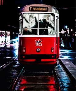 Rainy Night Red Trolley Paint By Number