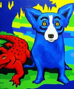 Blue Dog And Red Crocodile Paint By Number