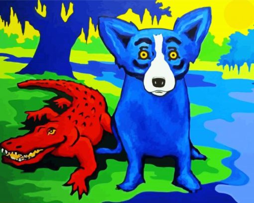 Blue Dog And Red Crocodile Paint By Number