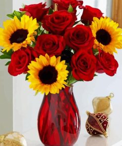 Roses And Sunflowers In Vase Paint By Number