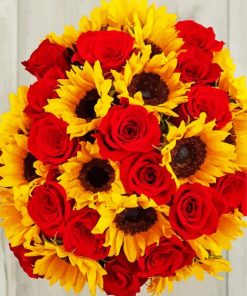 Beautiful Roses And Sunflowers In Vase Paint By Number