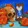 Sand Clock And Skulls And Roses Paint By Number