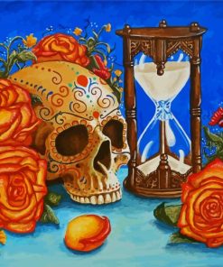 Sand Clock And Skulls And Roses Paint By Number