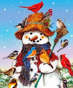 Snowman With Bird Art Paint By Number