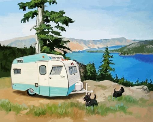 Travel Trailer By Lake Art Paint By Number