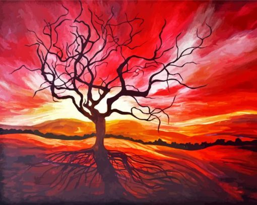 Abstract Trees Sunrise Art Paint By Number