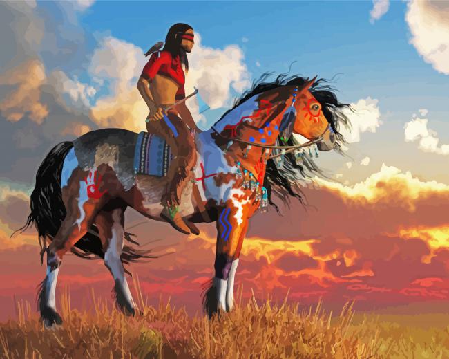 Warrior Indians On Horseback Paint By Number