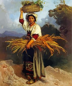 Woman Carrying Basket Art Paint By Number