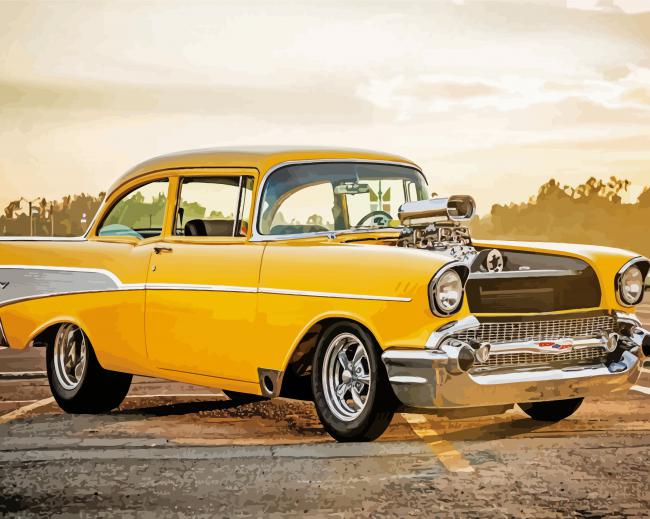 Yellow 57 Chevy Car Paint By Number