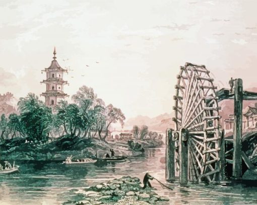 Chinese Old Water Mills Art Paint By Number