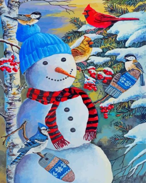Cute Snowman With Birds Paint By Number