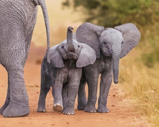 Elephant Mom And Their Babies Paint By Number