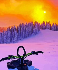 Blue Snowmobile At Sunset Paint By Number