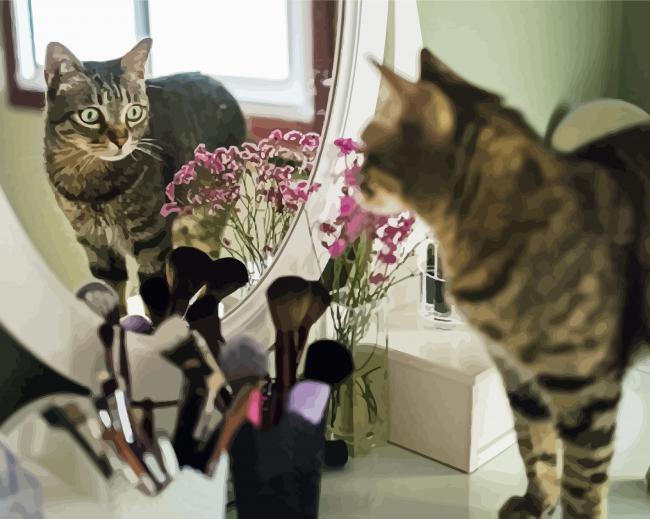 Adorable Cat Reflection On Mirror Paint By Number